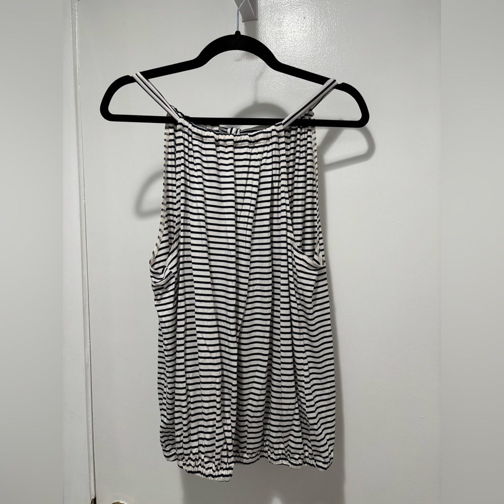 Trina Turk Black and White Striped Top Large